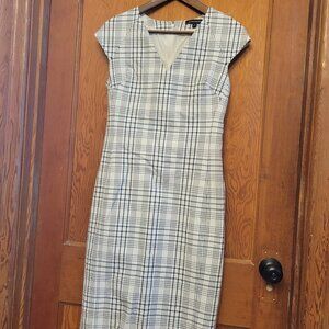 Banana Republic Plaid Sheath Dress Women's Size 8 — White Navy Windowpane